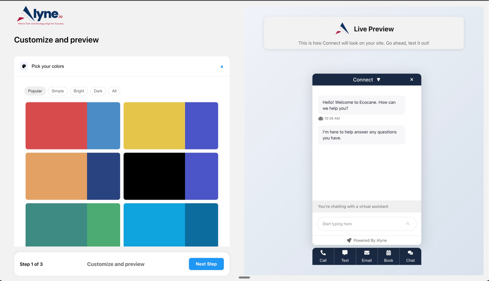 Onboarding wizard with live widget preview